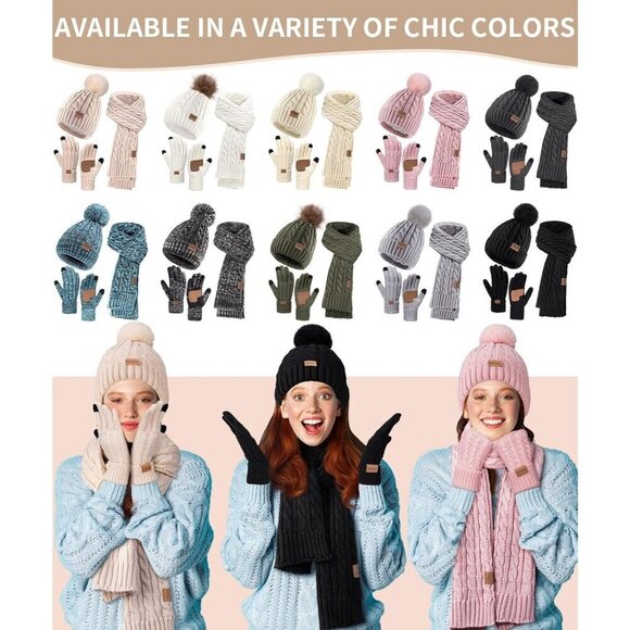 Women\'s Beige Winter Hat Scarf Gloves Set Long Neck Kint Scarf Valentines main image 5